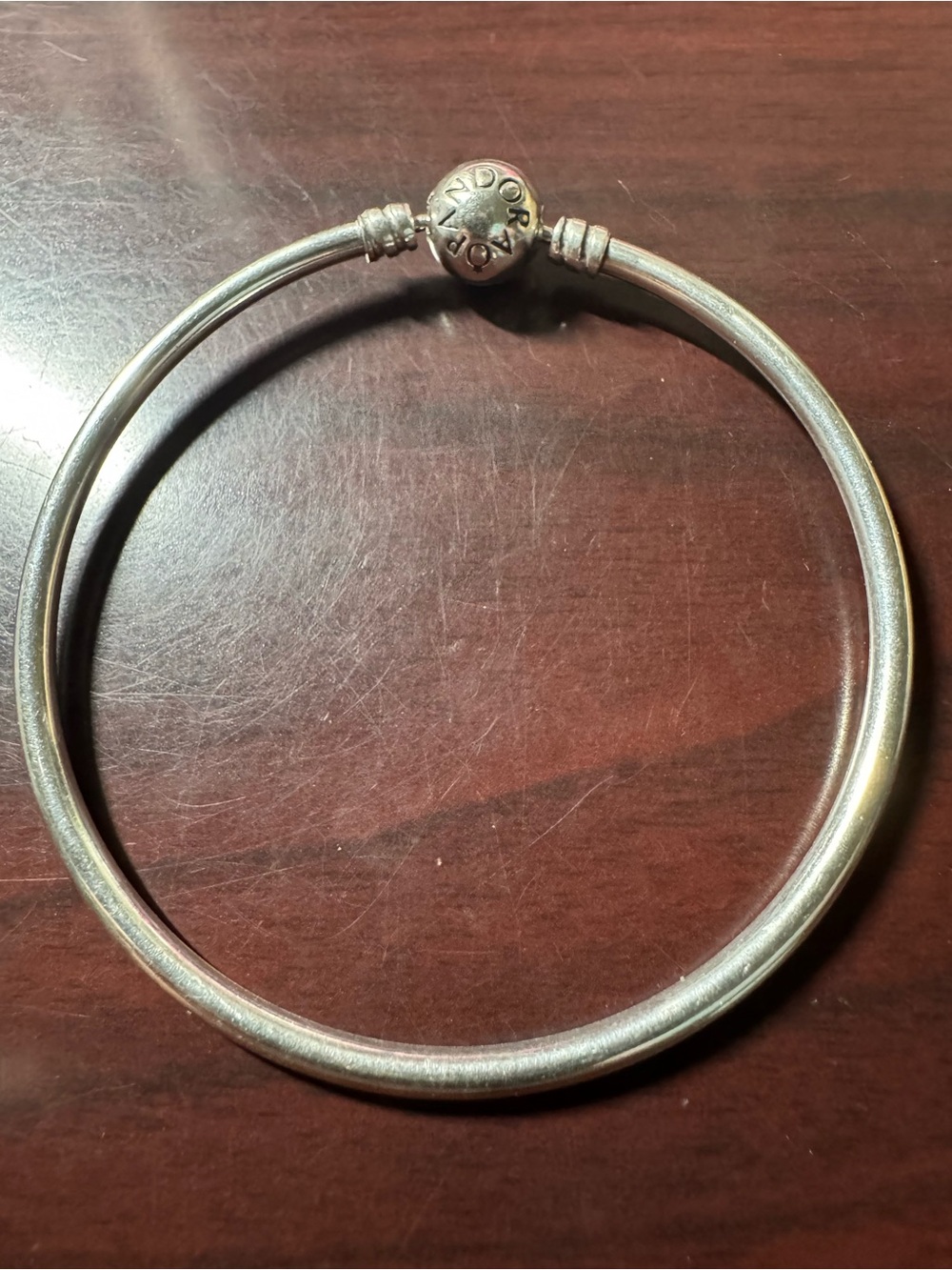 PANDORA ALE 925 Sterling Silver Logo Ball Clasp Bangle Charm Bracelet